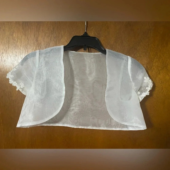 J.J.Anjorden Girls Dress White Embroidered w/Beads With Cap Sleeve Cover Size 8X - Picture 12 of 15